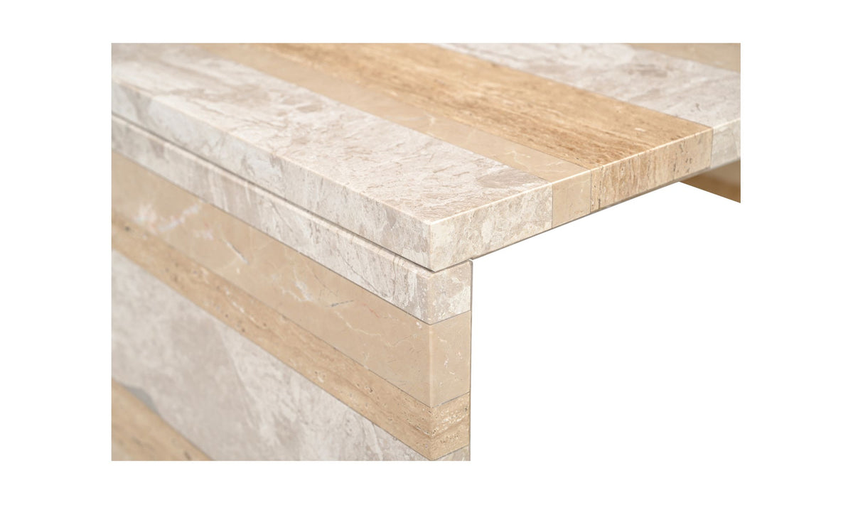 Riomaggiore Coffee Table in Mixed Marble — italian beige travertine marble detail