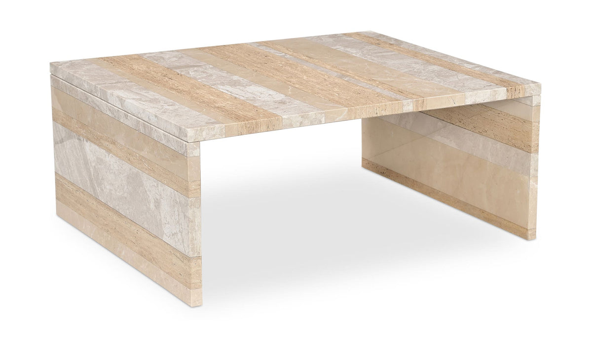 Riomaggiore Coffee Table in Mixed Marble — italian beige travertine marble detail