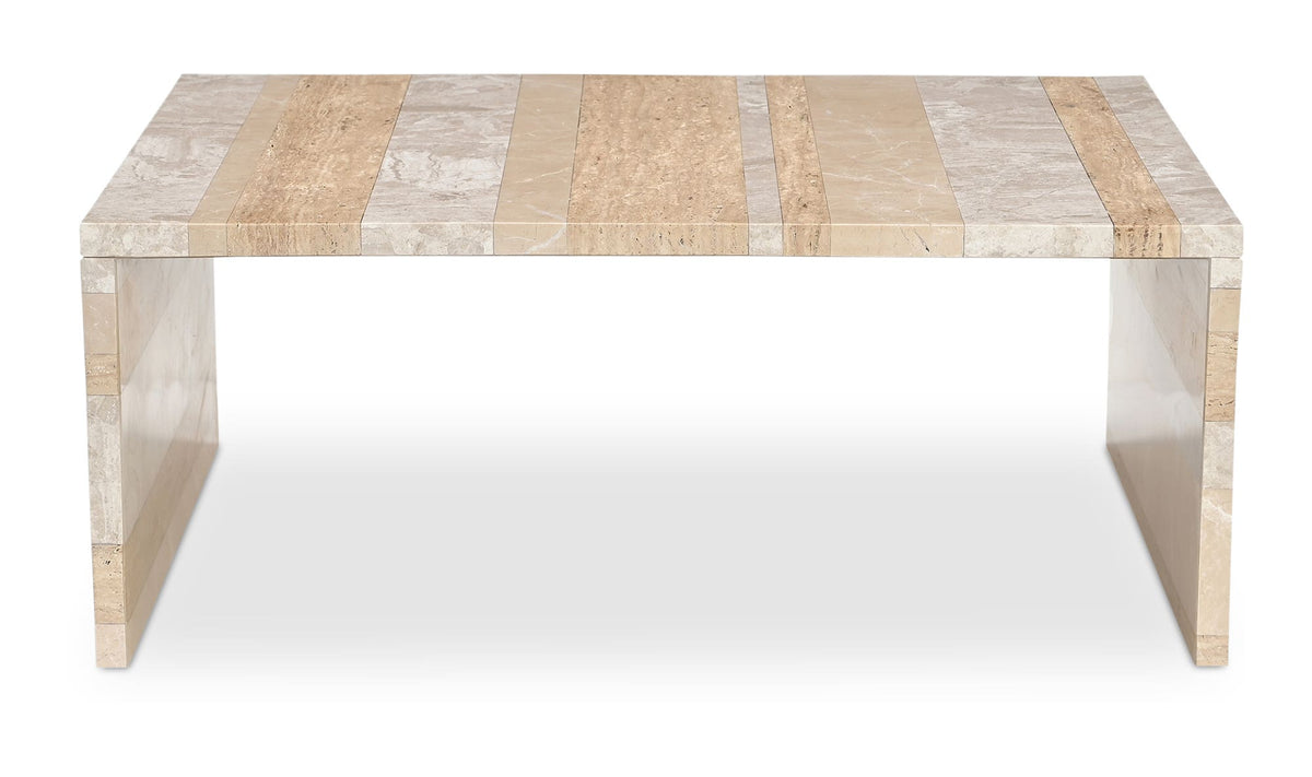 Riomaggiore Coffee Table in Mixed Marble — italian beige travertine marble, 40" × 30"