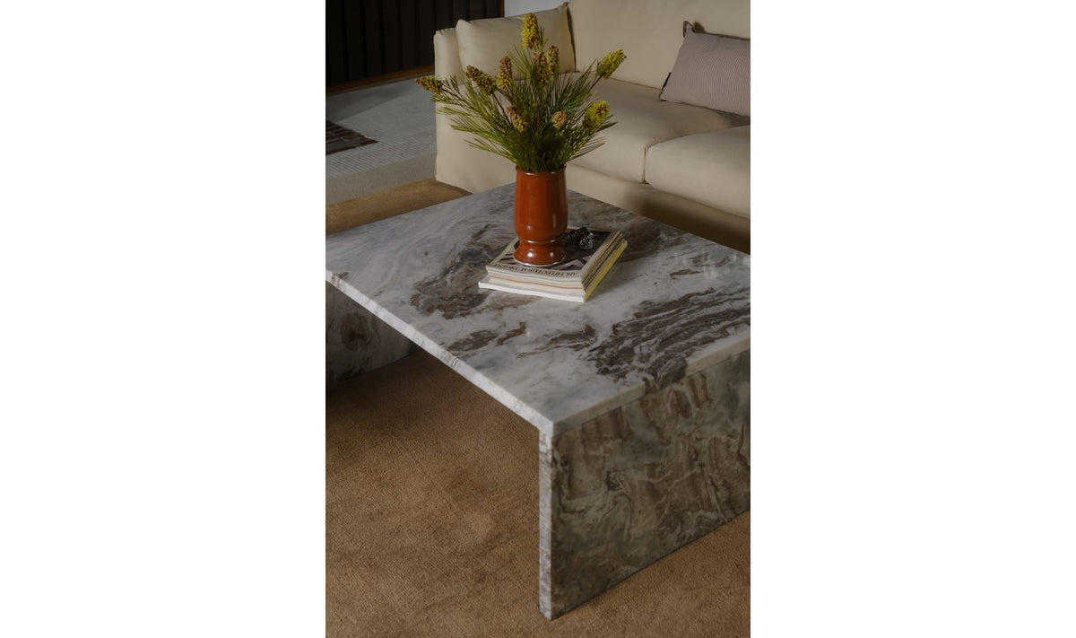 Riomaggiore Coffee Table in Torrento Marble — styled in a living room