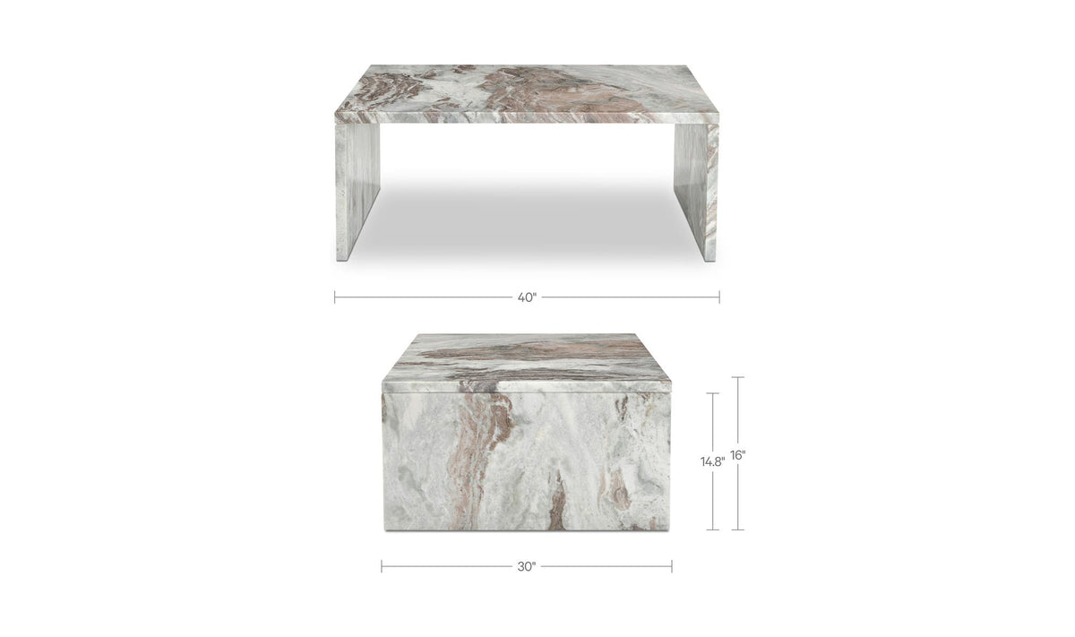 Riomaggiore Coffee Table in Torrento Marble — dimensions diagram, 40" × 30"