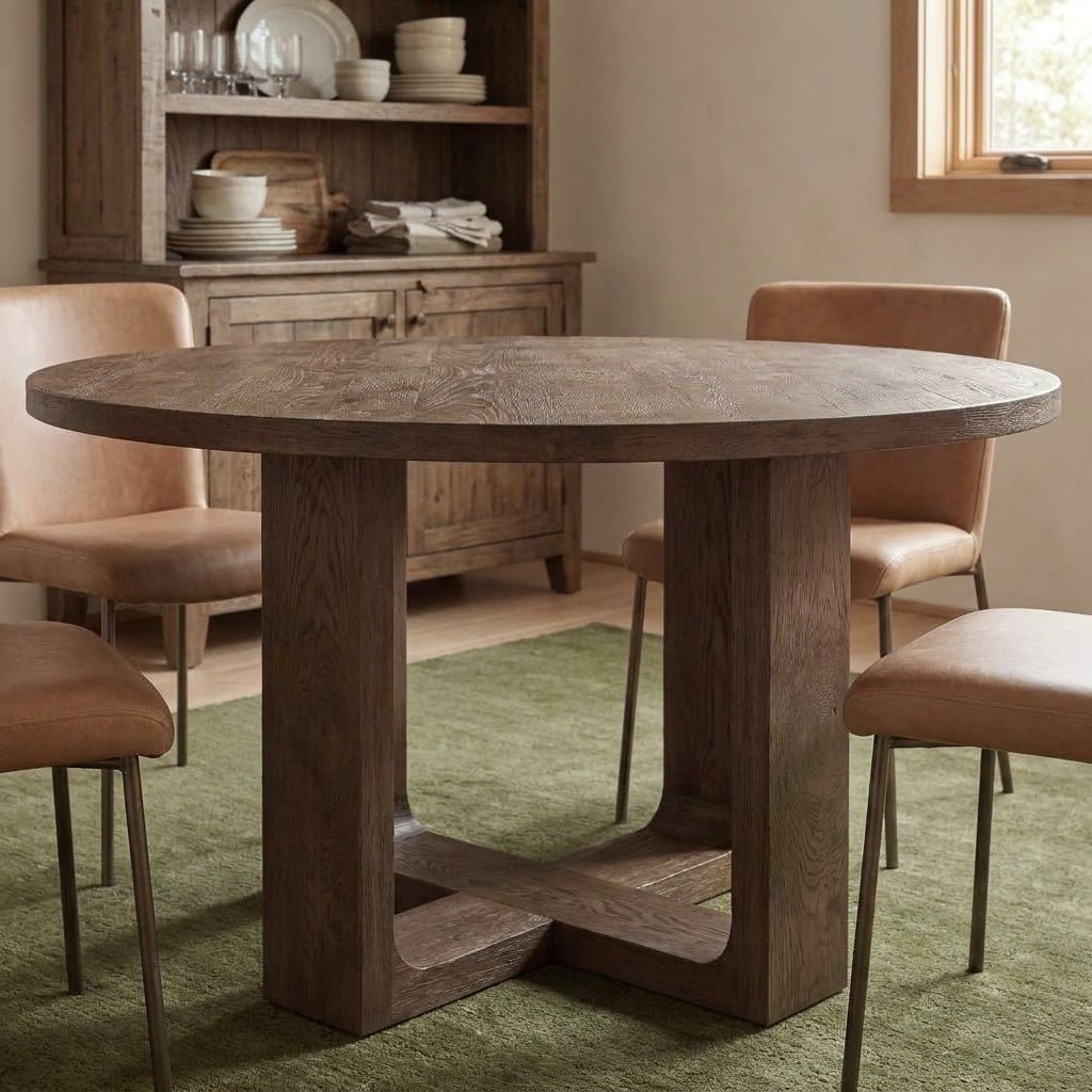 Harrow Round Dining Table Rustic Brown - Altera