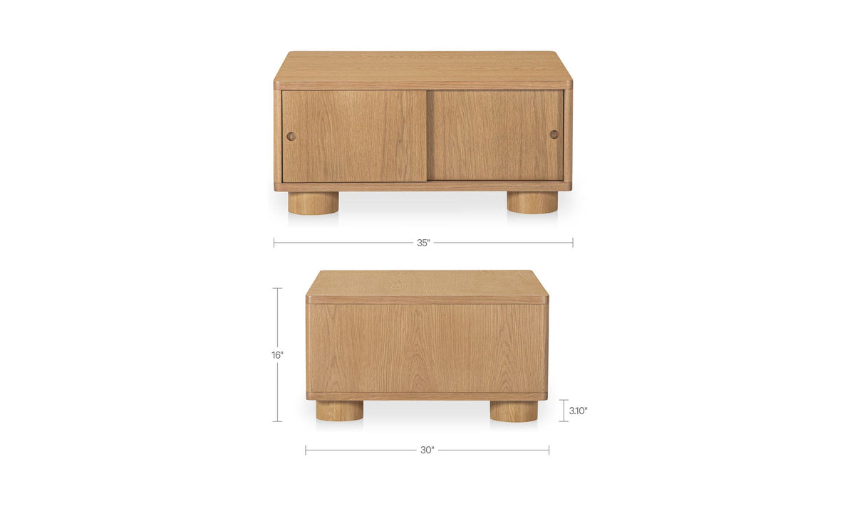 Hobart Storage Coffee Table in Natural — dimensions diagram, 35" × 30"