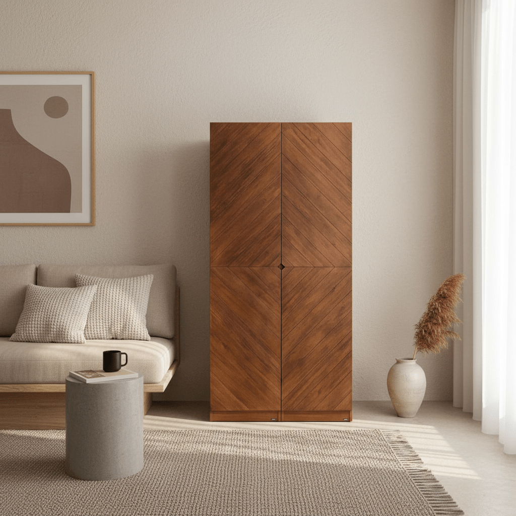 Hobro 301 Two - Door Wooden Wardrobe with Geometric Veneer - Altera