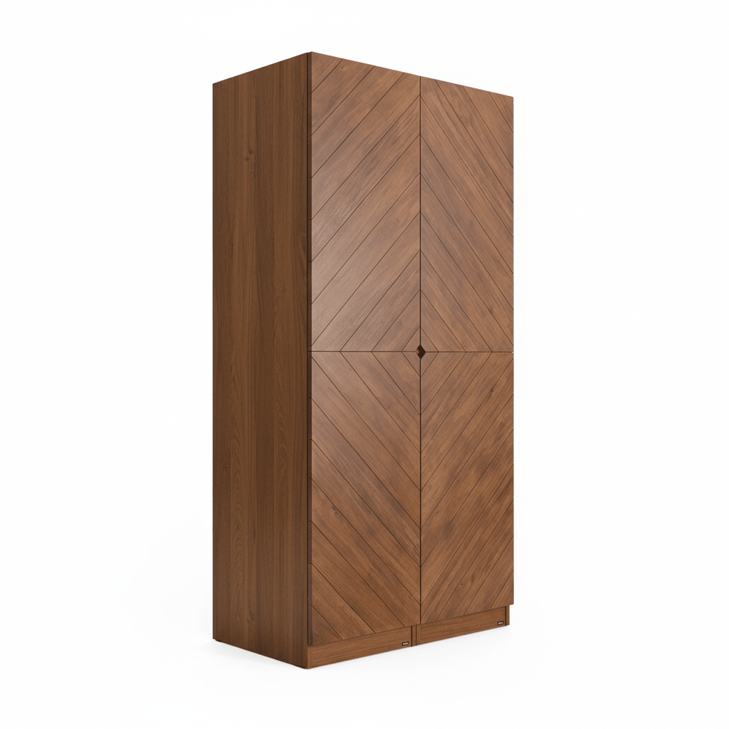 Hobro 301 Two - Door Wooden Wardrobe with Geometric Veneer - Altera