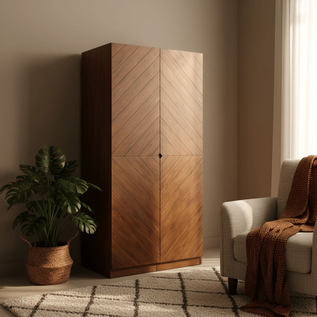 Hobro 301 Two - Door Wooden Wardrobe with Geometric Veneer - Altera