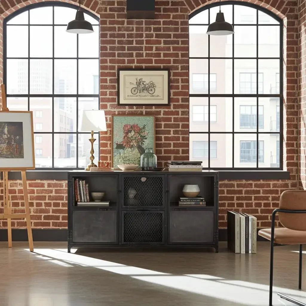 Ibiza Sideboard in Mango Wood and Raw Steel with Glass Doors - Altera