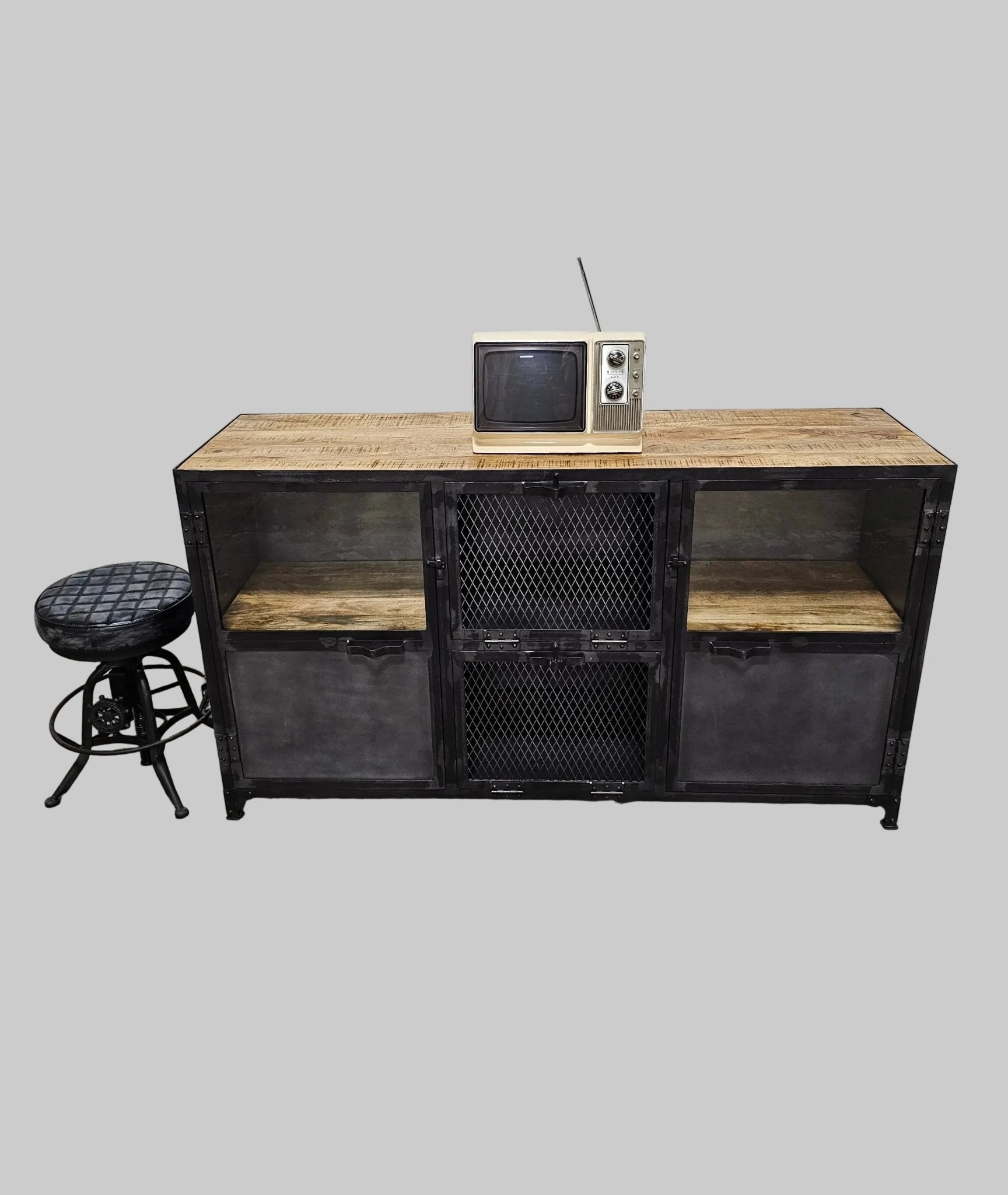 Ibiza Sideboard in Mango Wood and Raw Steel with Glass Doors - Altera