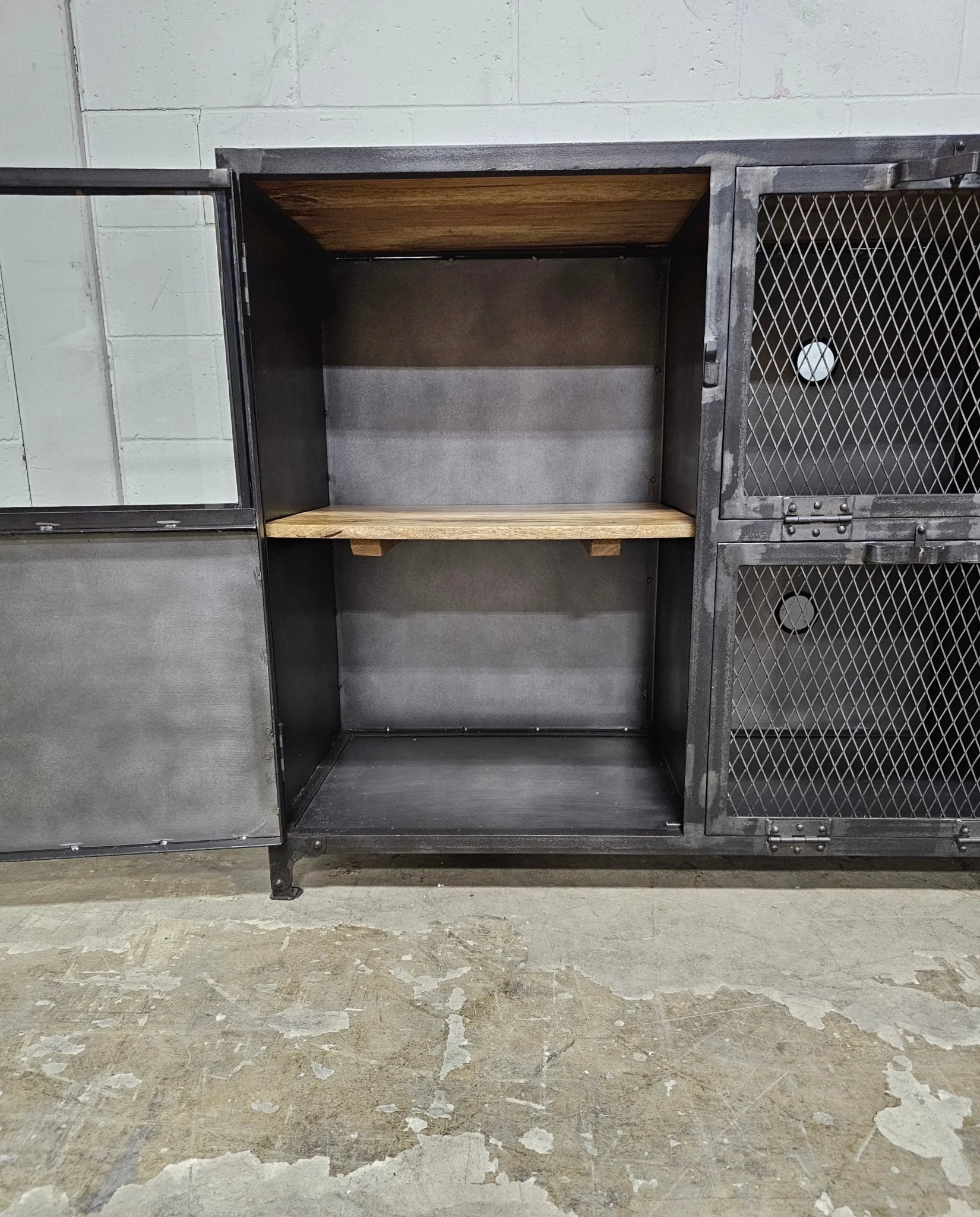 Ibiza Sideboard in Mango Wood and Raw Steel with Glass Doors - Altera