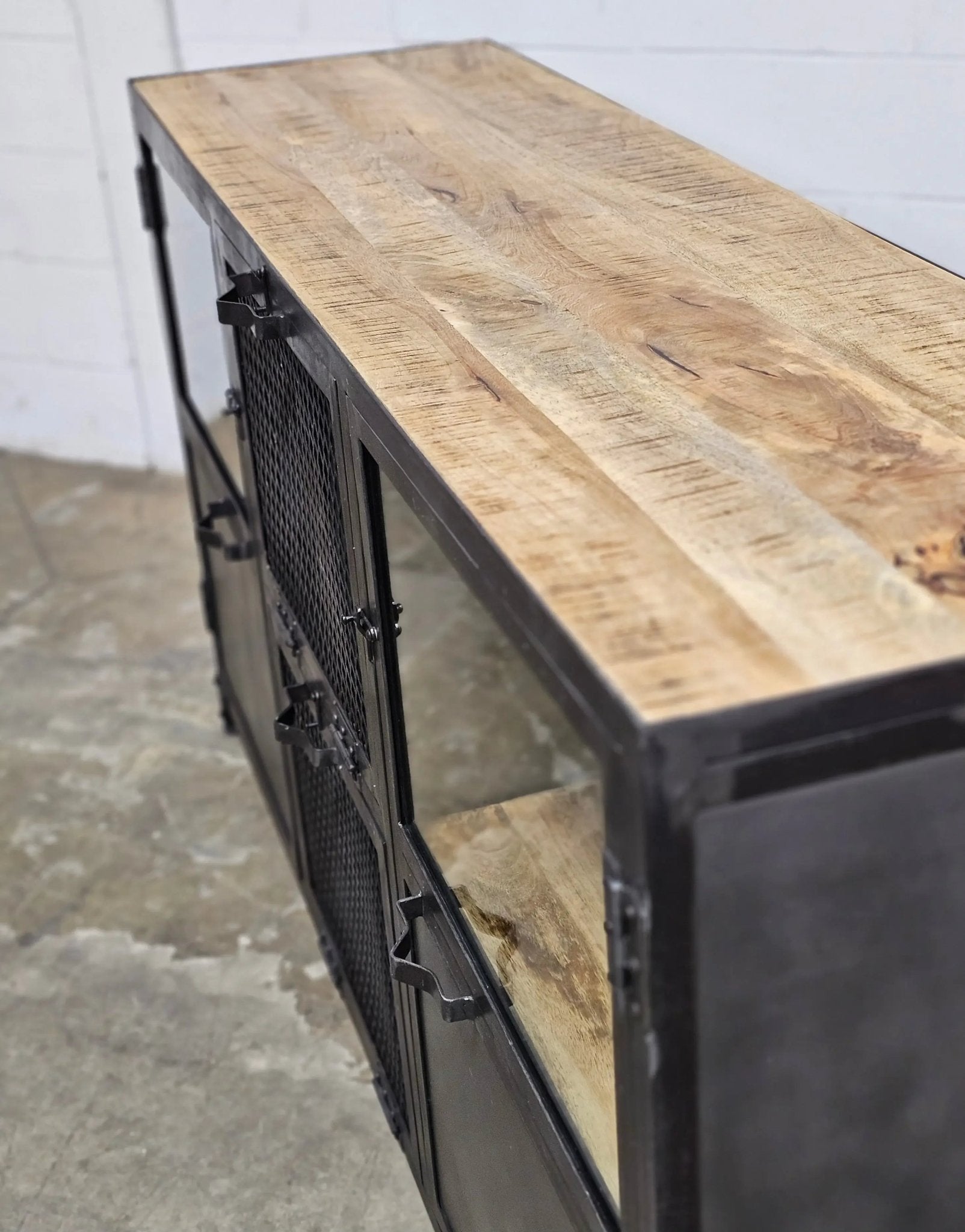 Ibiza Sideboard in Mango Wood and Raw Steel with Glass Doors - Altera