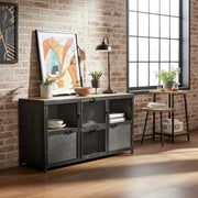 Ibiza Sideboard in Mango Wood and Raw Steel with Glass Doors - Altera