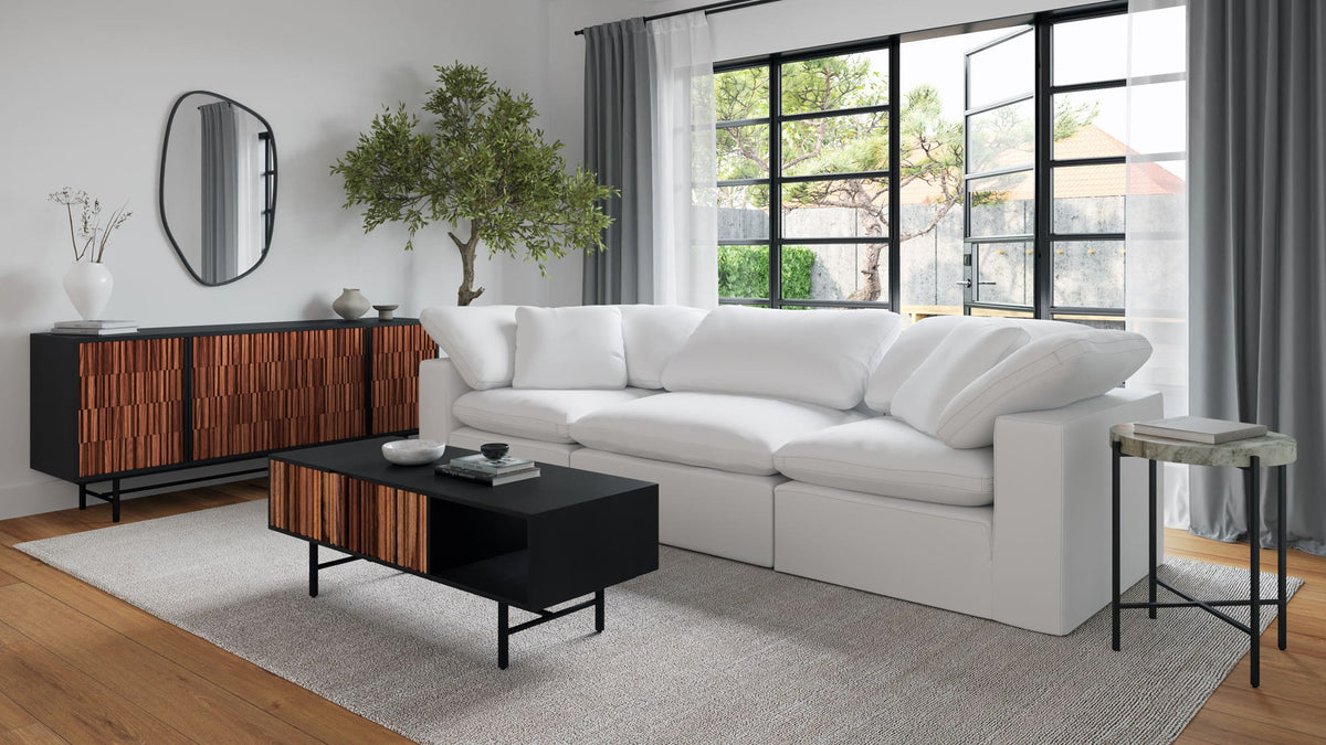 Coniston Accent Table in Light Brown — styled in a living room