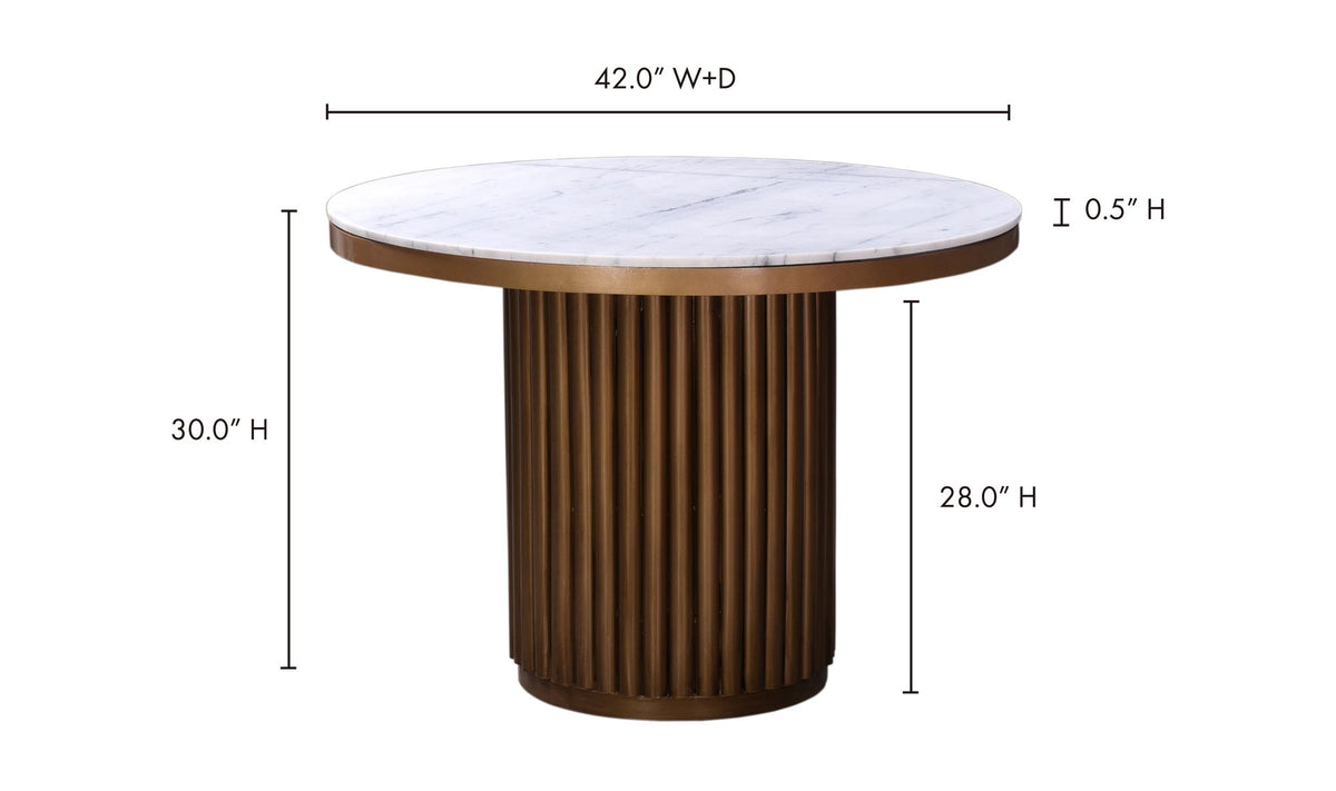Teruel Dining Table in White Marble, dimensions diagram, 42" × 42"