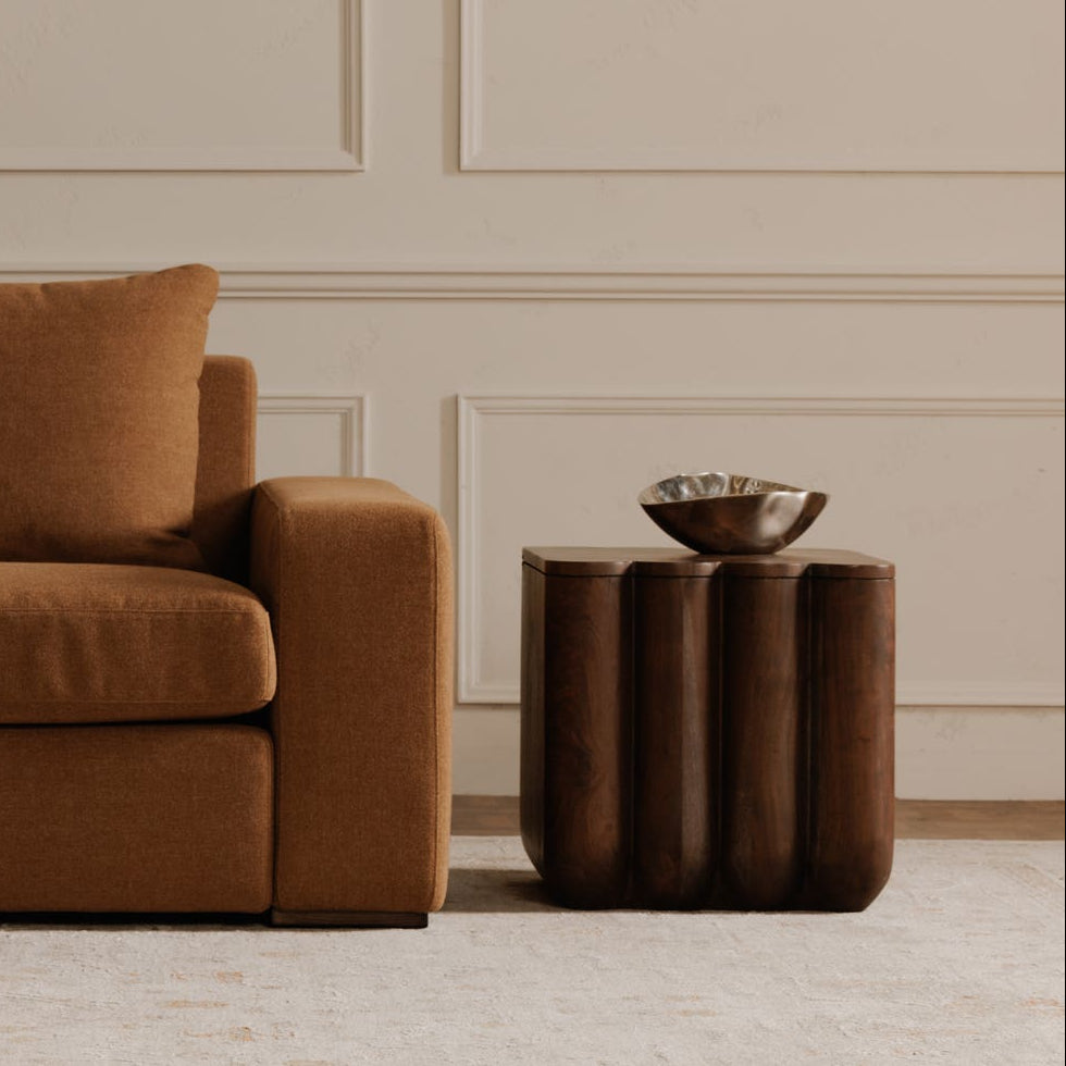 Padstow Punyo Accent Table in Espresso Brown — styled in a living room