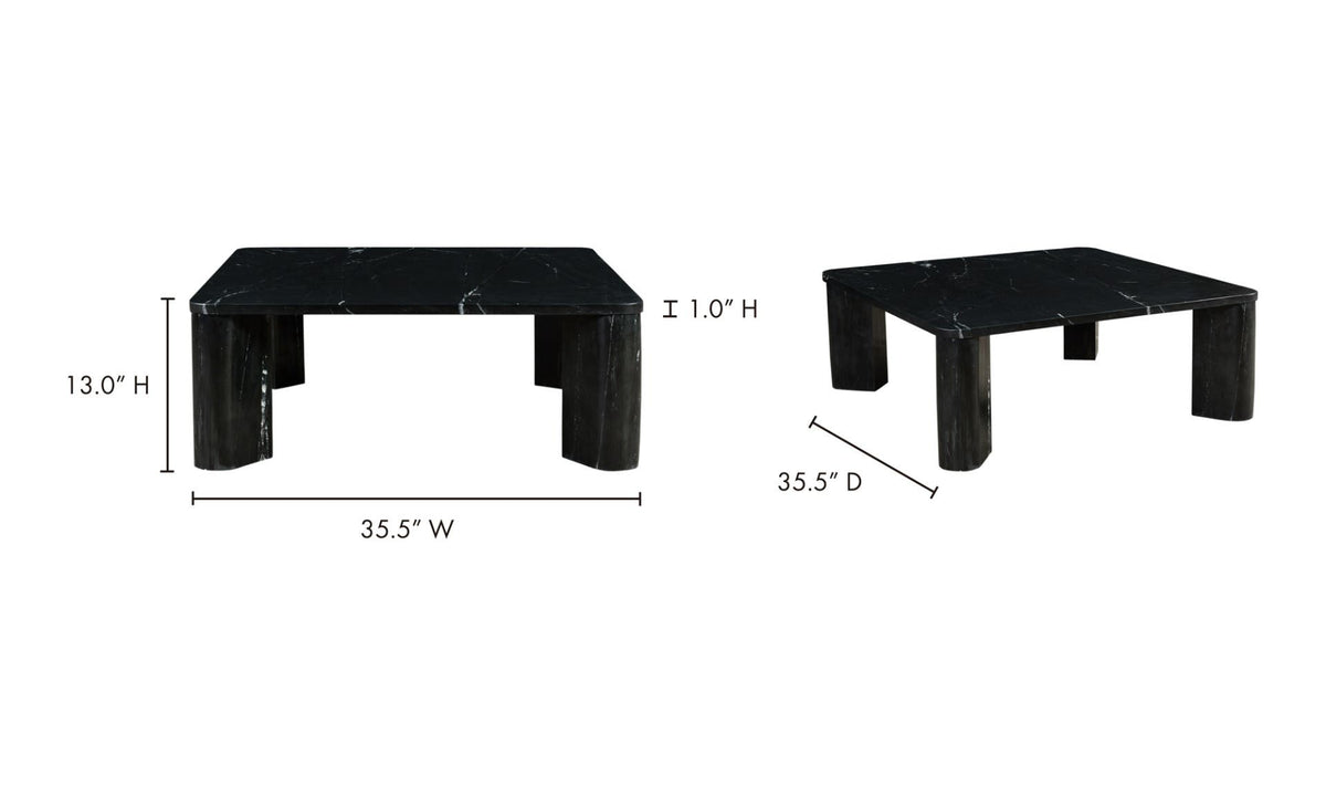Salcombe Coffee Table in Jetty Black — dimensions diagram, 35½" × 35½"