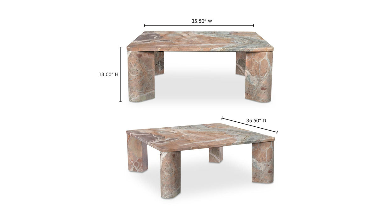 Salcombe Coffee Table in Orange Levante Marble — dimensions diagram, 35½" × 35½"