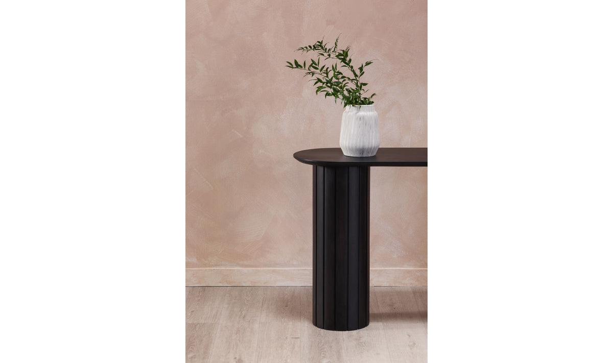 Polperro Console Table in Black, styled in a living room, view 2