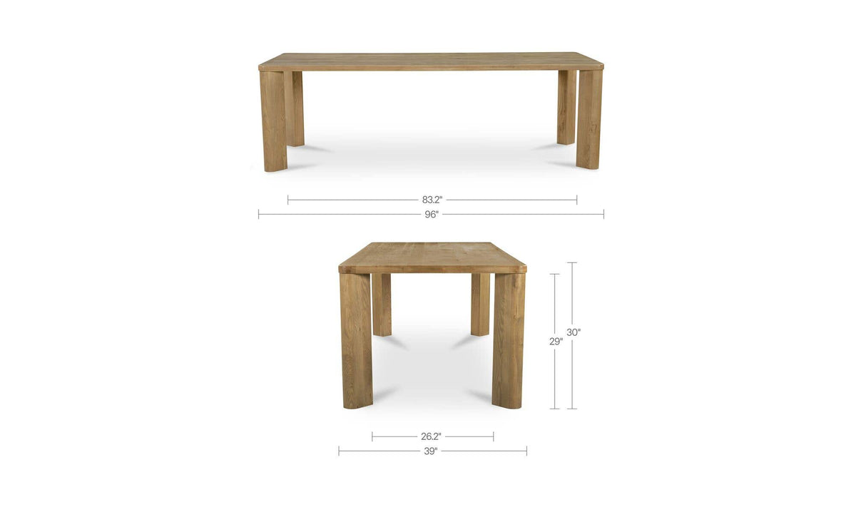 Salcombe Dining Table in Heritage Brown, dimensions diagram, 96" × 39"