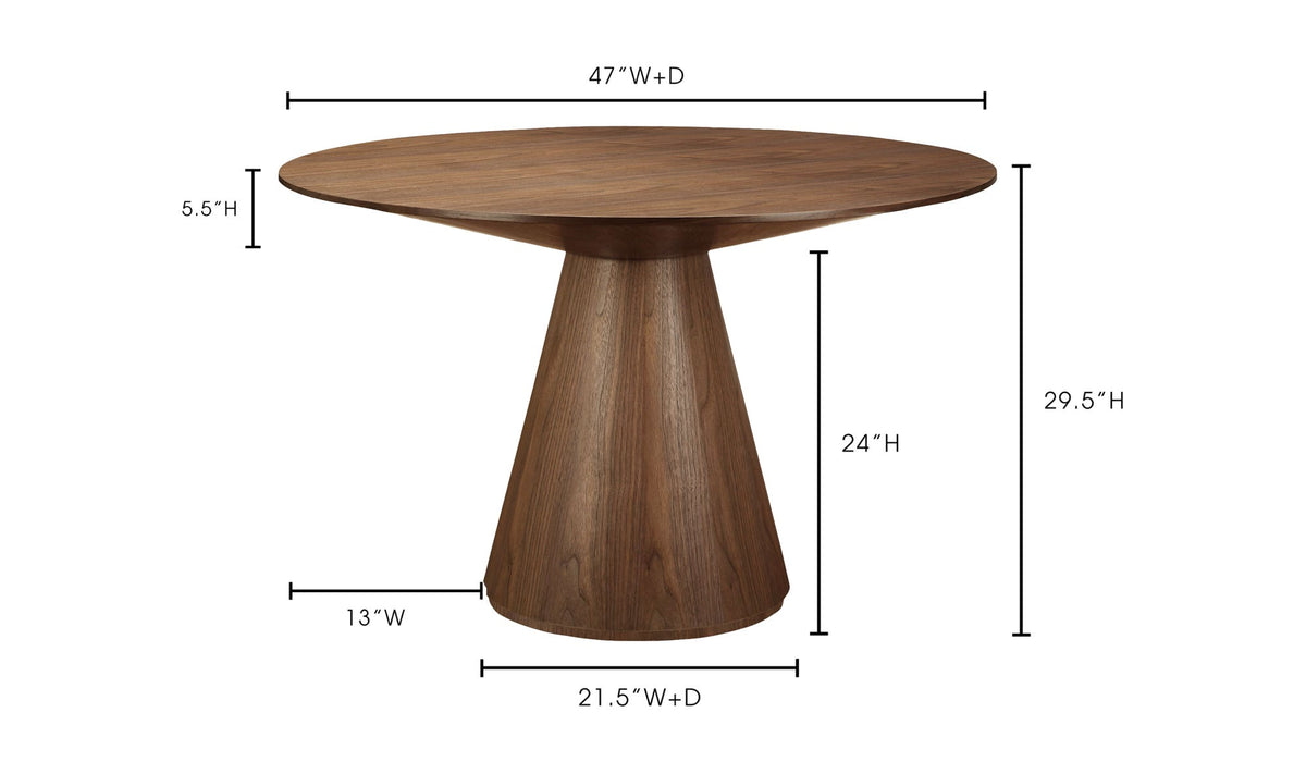 Oban Dining Table in Walnut, dimensions diagram, 47" × 47"
