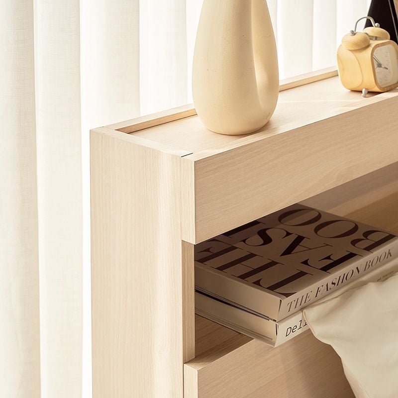 MOHO VIENNA Wooden Bed with Storage Drawers & Integrated Power Outlets, Natural Finish