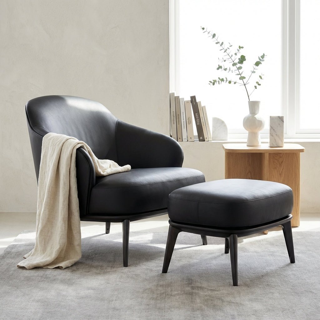 Kensington Leather Lounge Chair and Ottoman - Altera