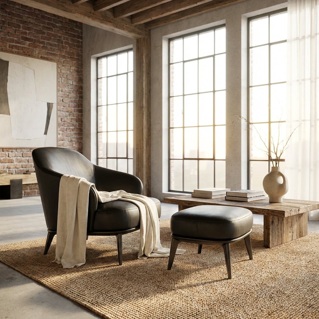 Kensington Leather Lounge Chair and Ottoman - Altera