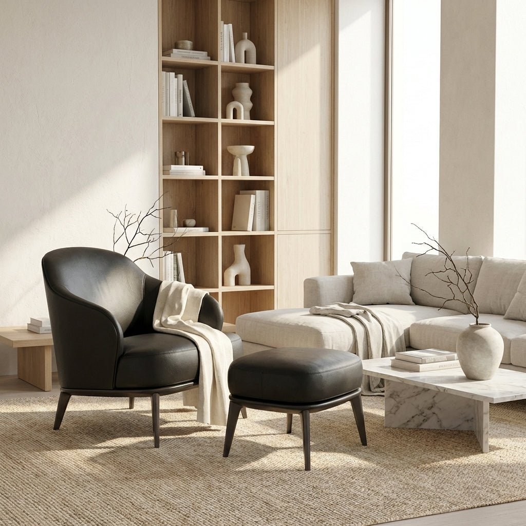 Kensington Leather Lounge Chair and Ottoman - Altera