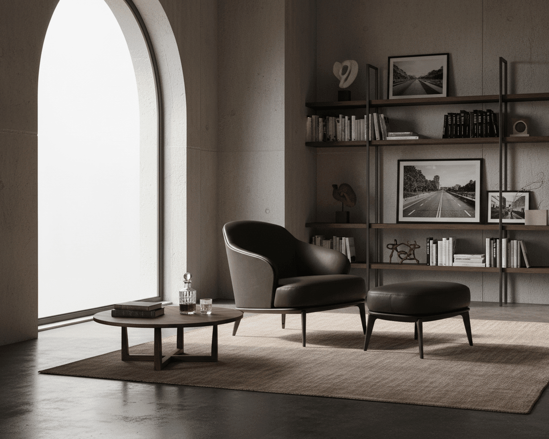 Kensington Leather Lounge Chair and Ottoman - Altera