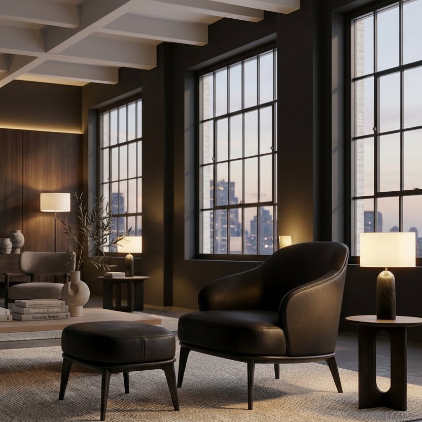 Kensington Leather Lounge Chair and Ottoman - Altera