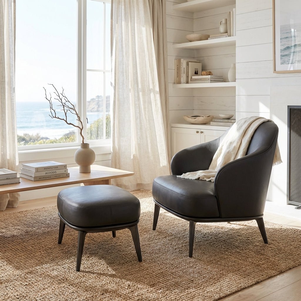 Kensington Leather Lounge Chair and Ottoman - Altera
