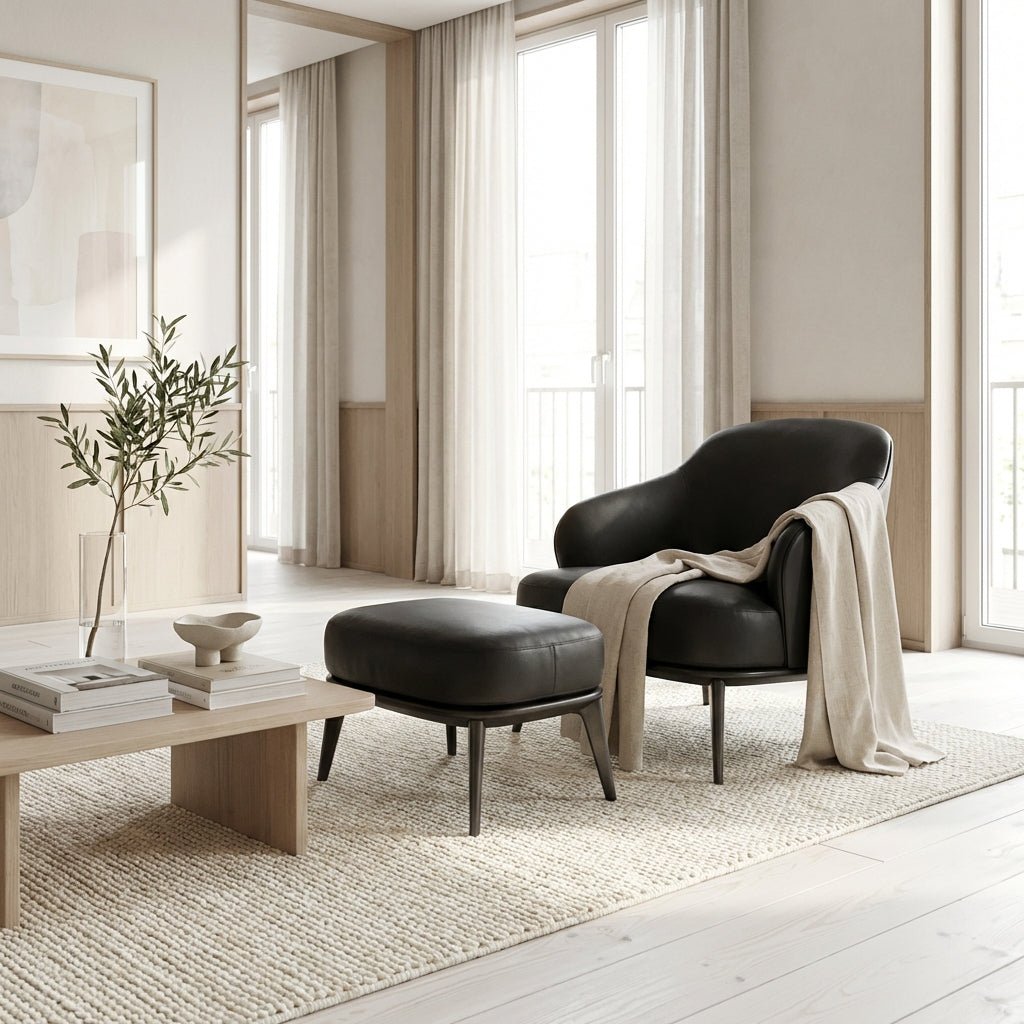 Kensington Leather Lounge Chair and Ottoman - Altera