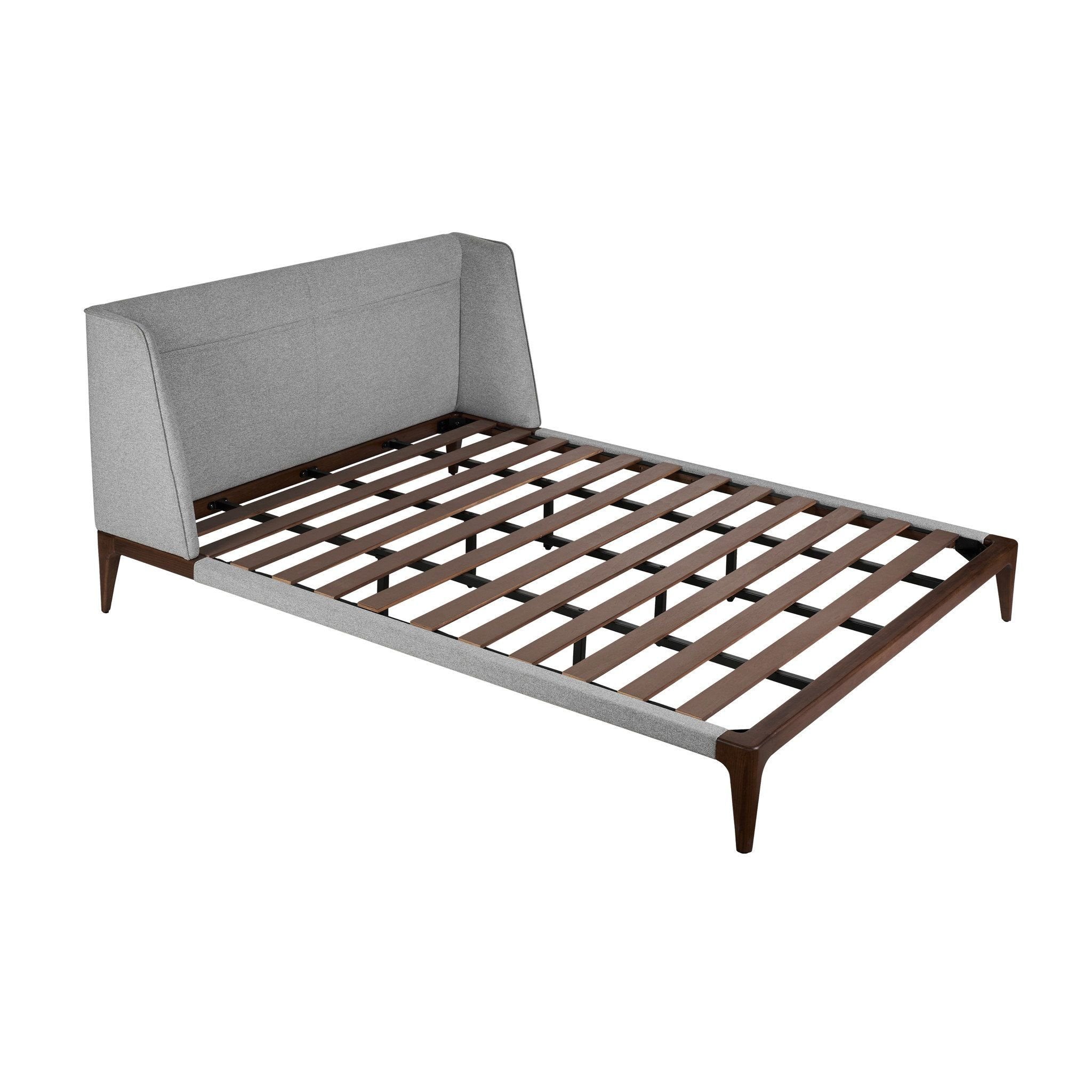SCARLET Italian Design Fabric Bed, Ash Wood Frame, Integrated Storage Headboard