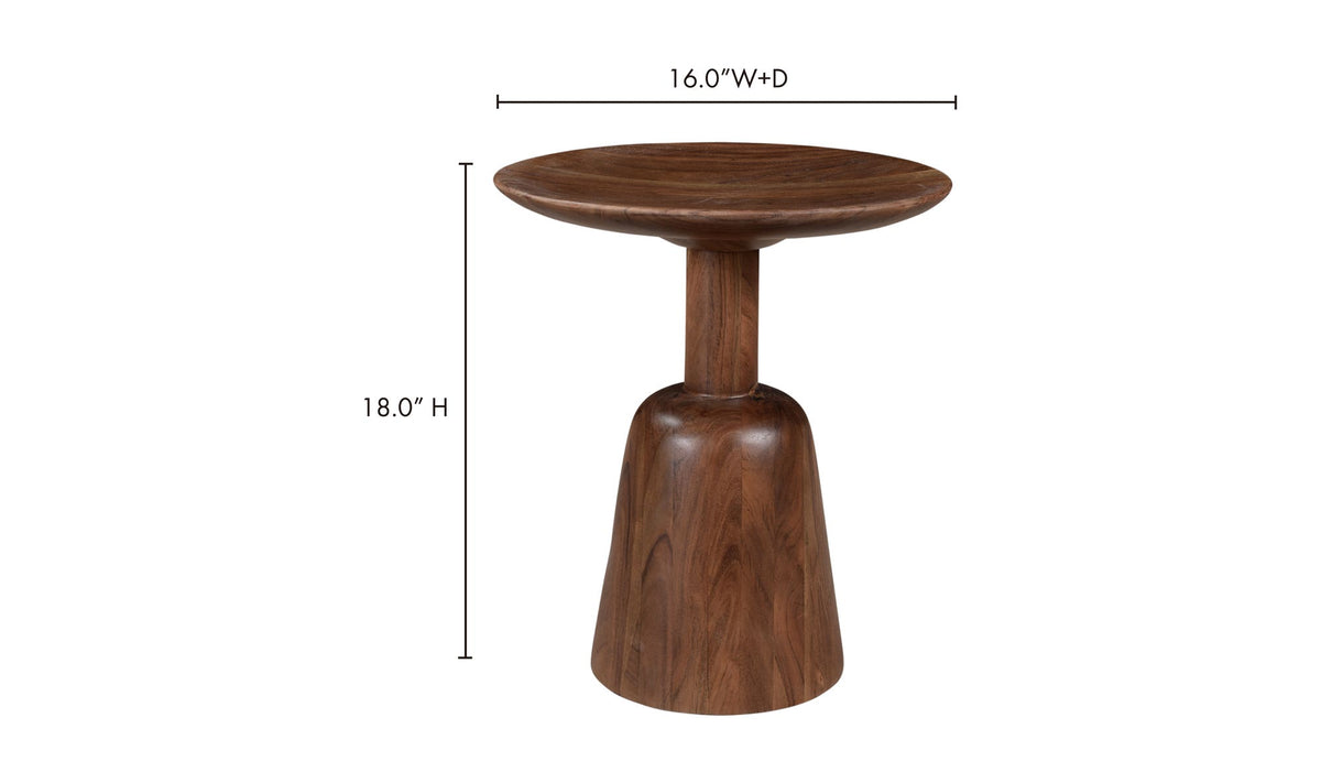 Narbonne End Table in Dark Brown — dimensions diagram, 16" × 16"