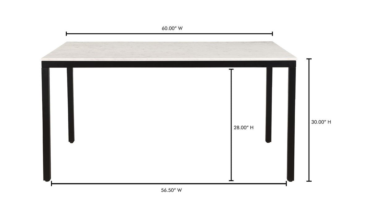 Perth Marble Dining Table in White, dimensions diagram, 60" × 36"