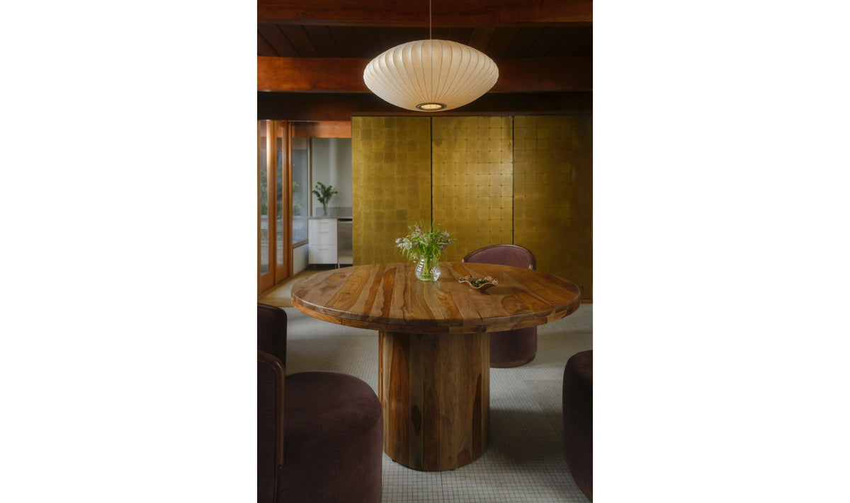 Telford Dining Table in Brown, styled in a living room, view 2