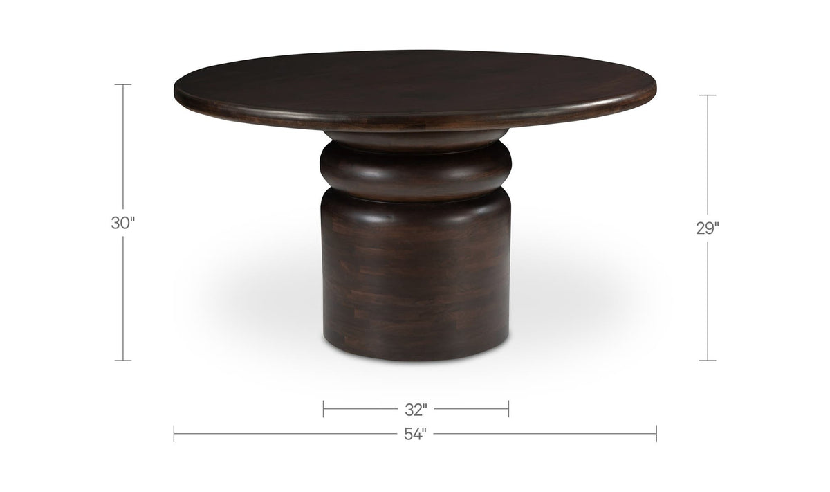 Modica Dining Table in Brown, dimensions diagram, 54" × 54"