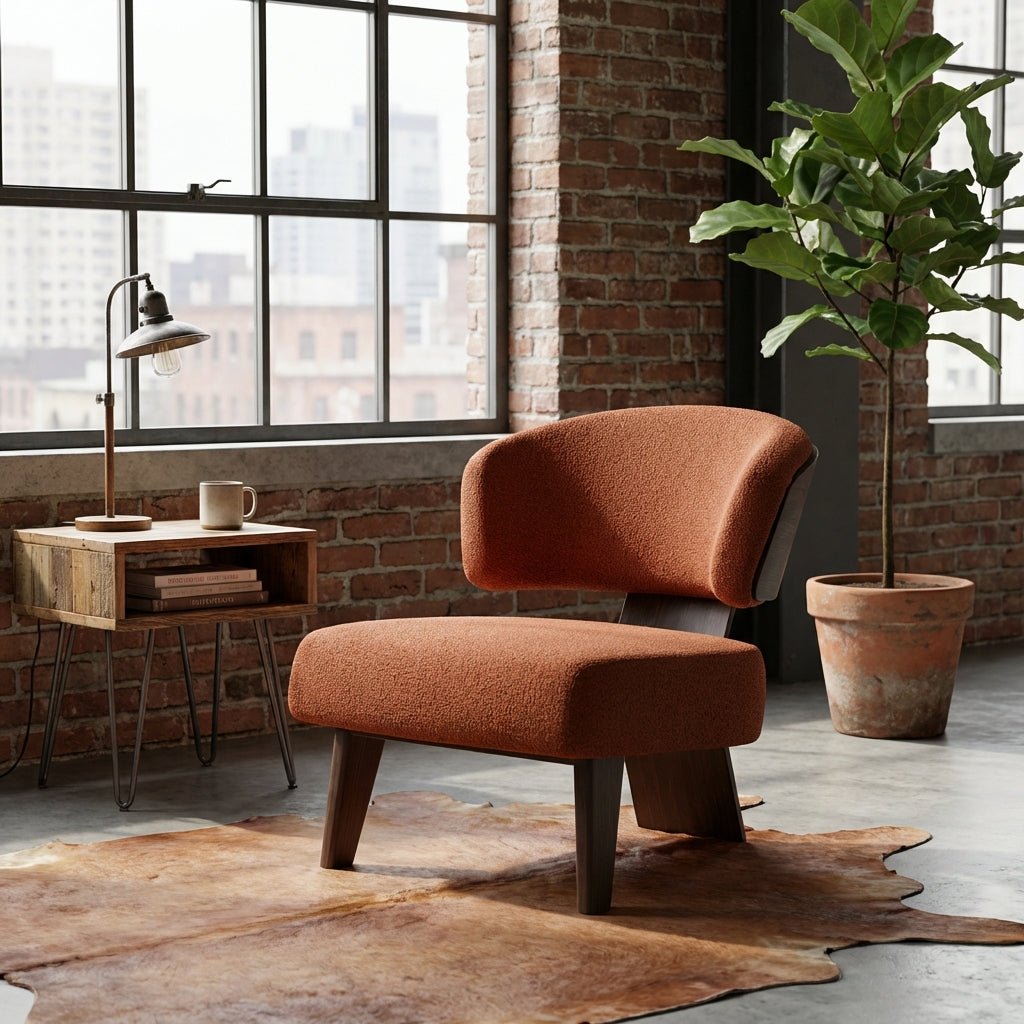 Kyo Sculptural Accent Chair in terra cotta high-wear fabric — Altera Home Design Canada