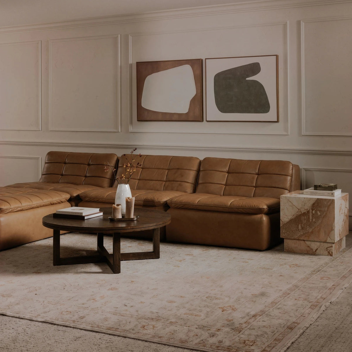 Lavenham Armless Modular Leather Sofa - Altera