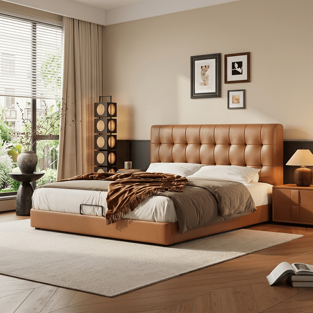 Leo Contemporary Eco-Leather Platform Bed with hand-finished tufted headboard — Altera Home Design Canada