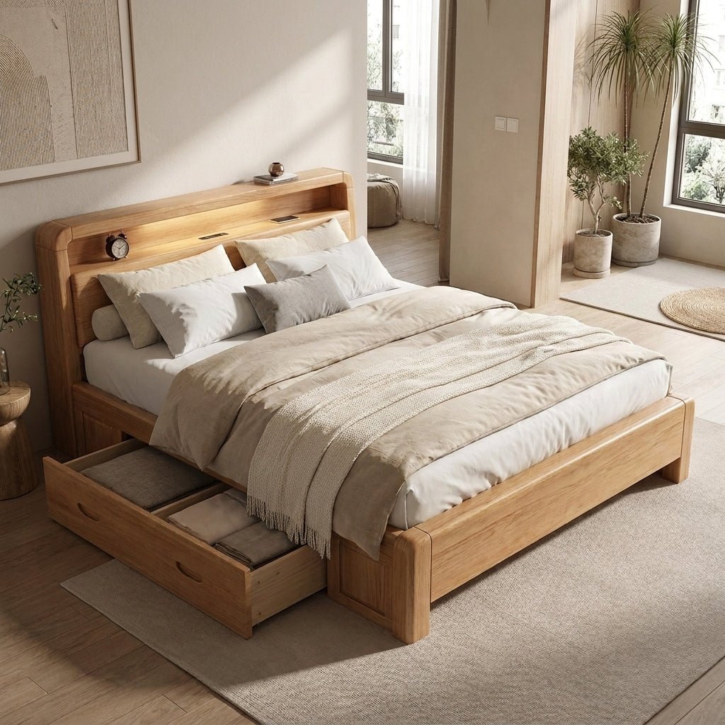 Liam Natural Wood Crafted Bed - Altera