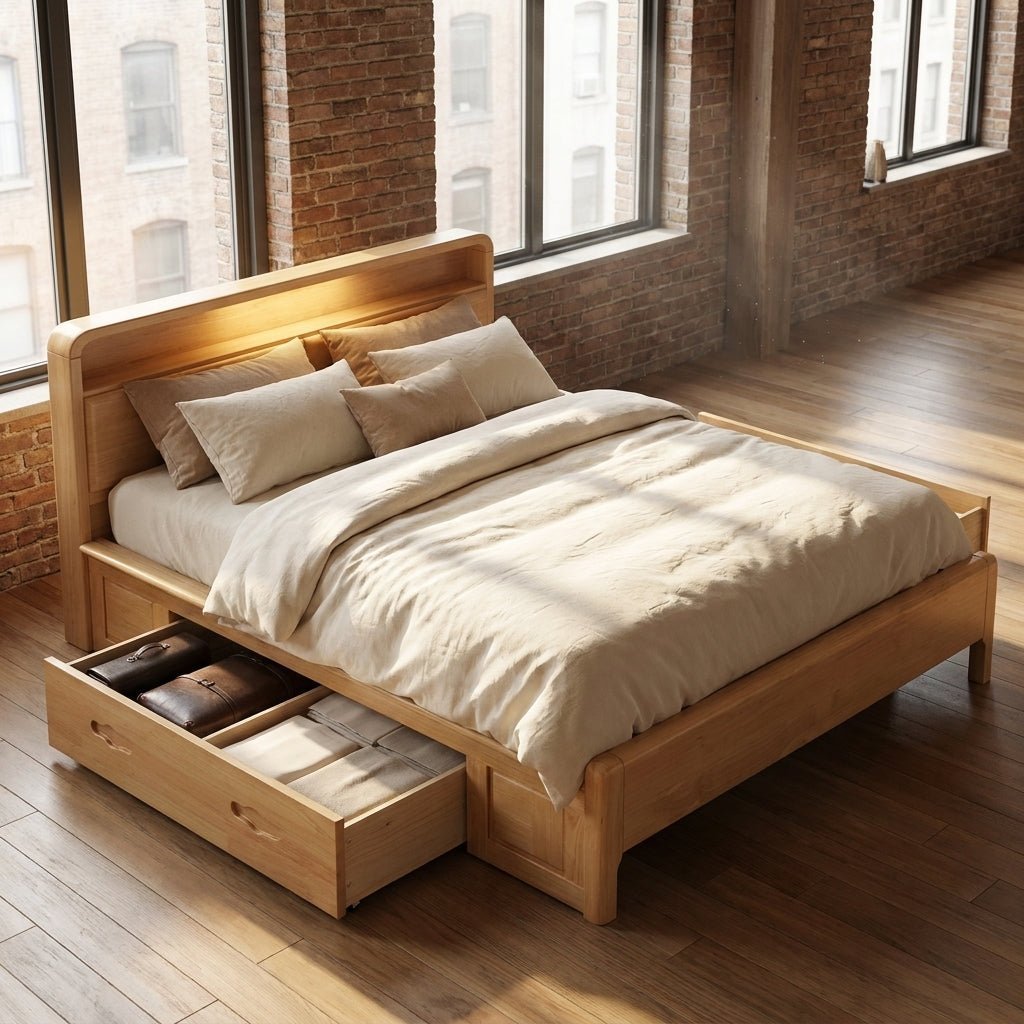 Liam Natural Wood Crafted Bed - Altera