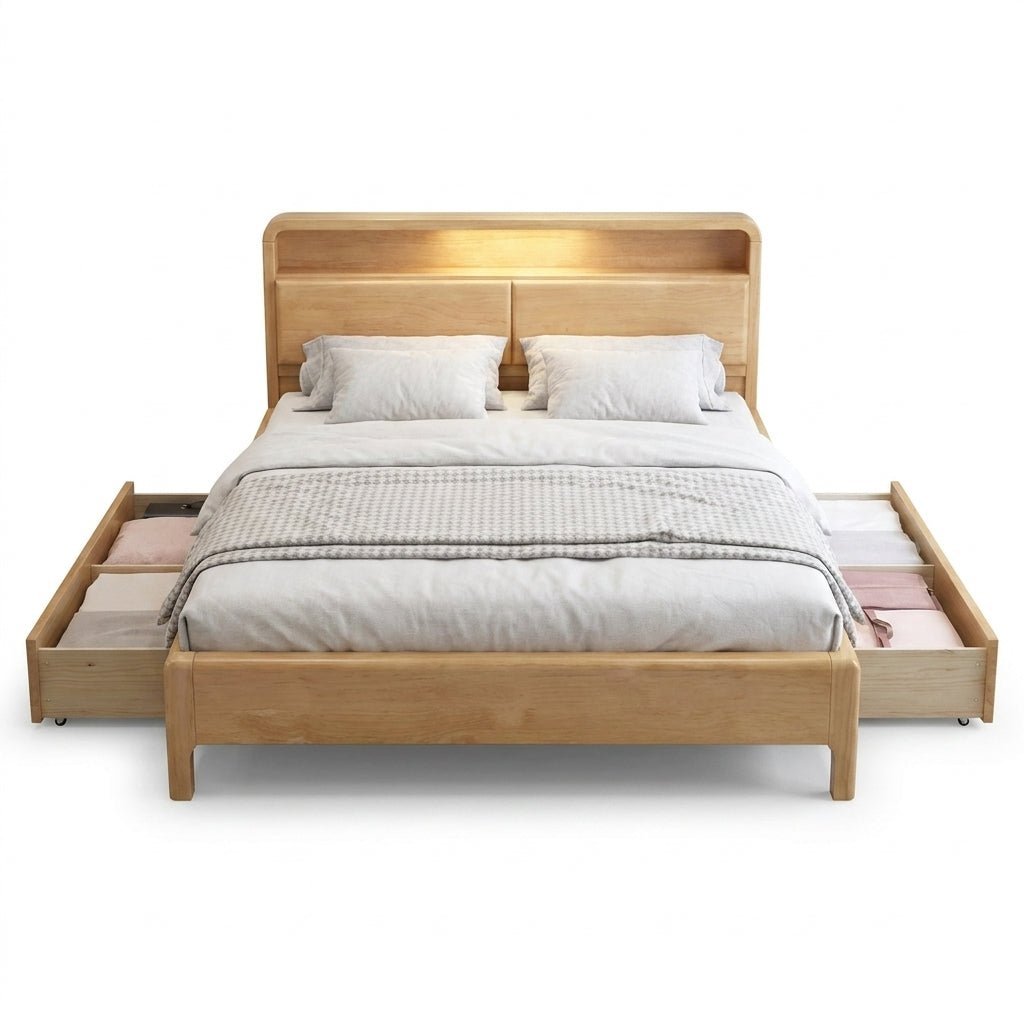 Liam Natural Wood Crafted Bed - Altera
