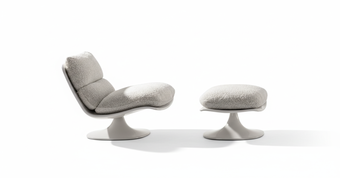 Bouclé Pedestal Chair and Ottoman