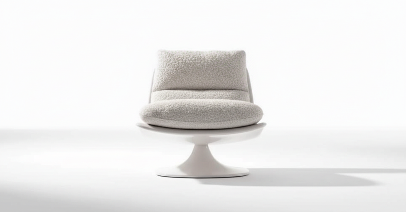 Bouclé Pedestal Chair and Ottoman
