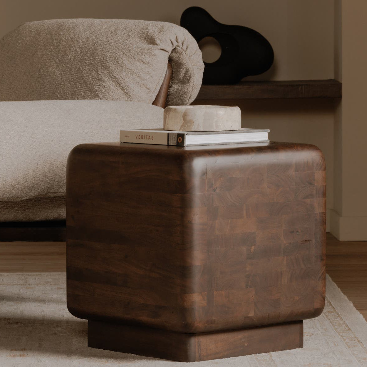Epping Side Table in Dark Brown — styled in a living room