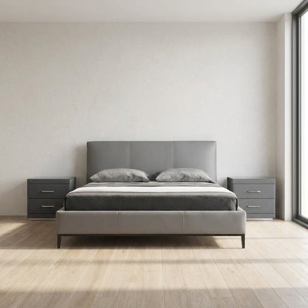 Melbourne Grey Leather Bed - Altera