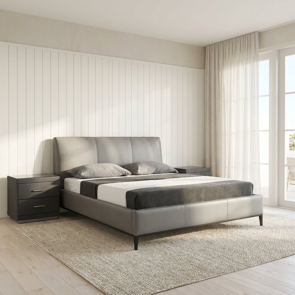 Melbourne Grey Leather Bed - Altera