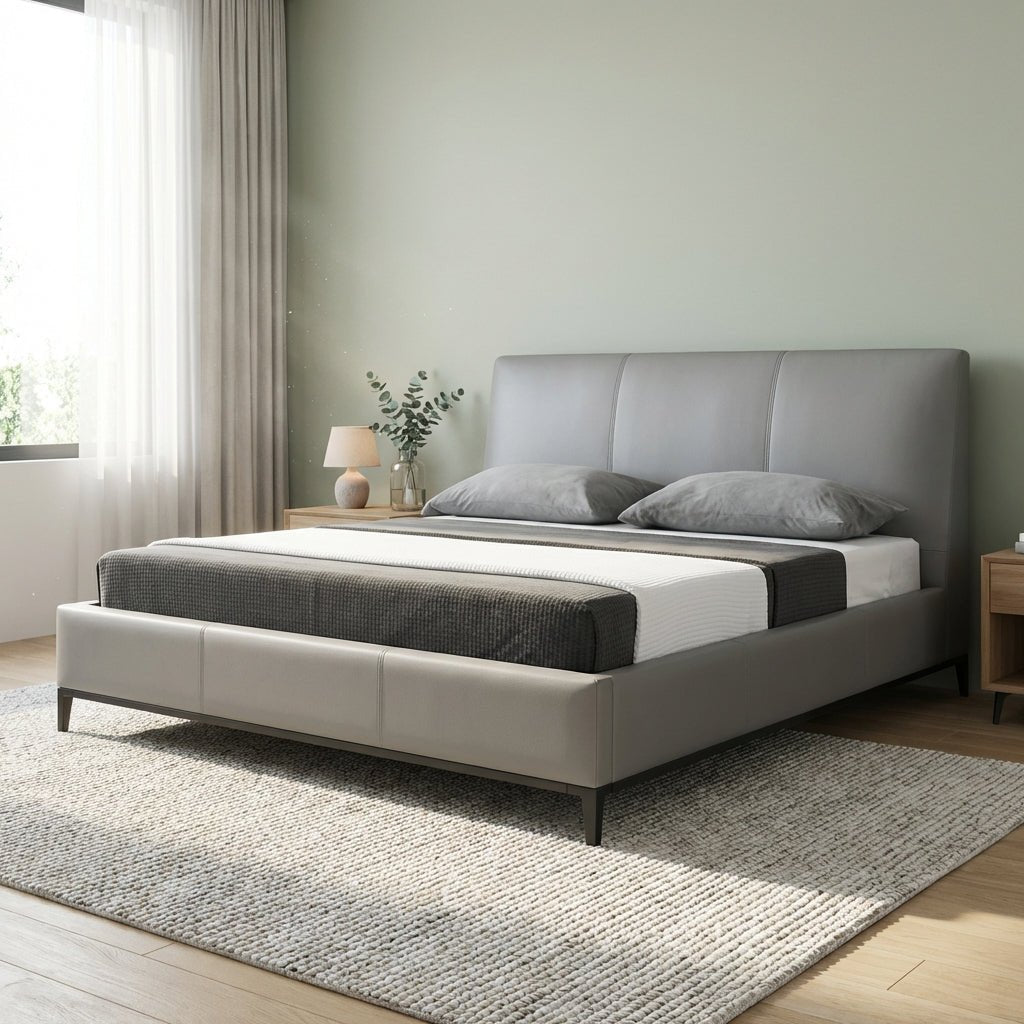Melbourne Grey Leather King Bed - Altera