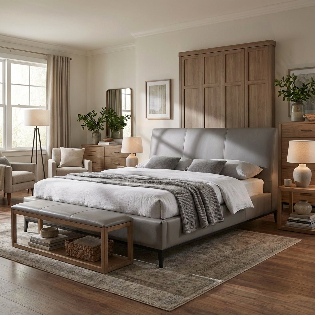 Melbourne Grey Leather King Bed - Altera