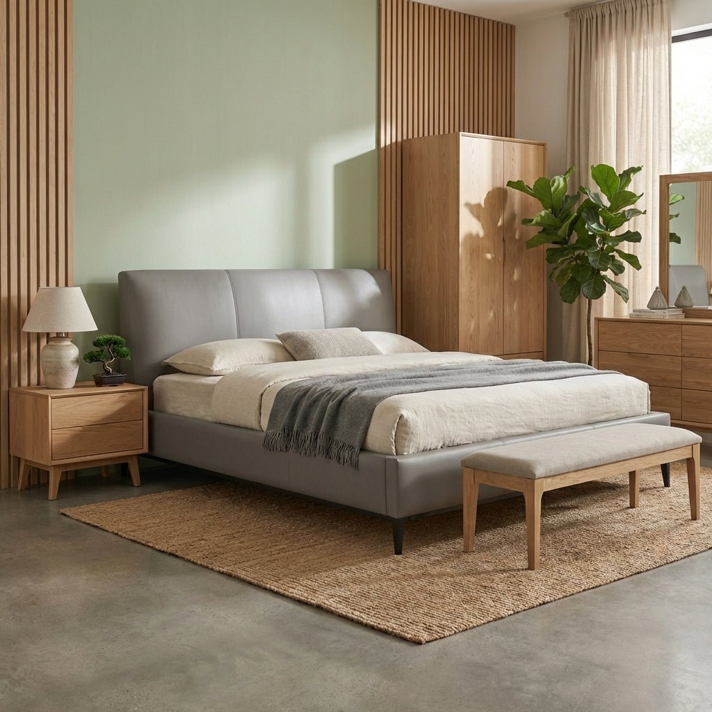 Melbourne Grey Leather King Bed - Altera